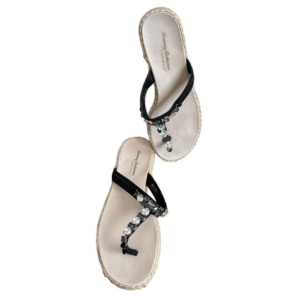 Women’s Shoes TOMMY BAHAMA Relaxology Crystals Accent Black Leather Flip Flops - Picture 5 of 8